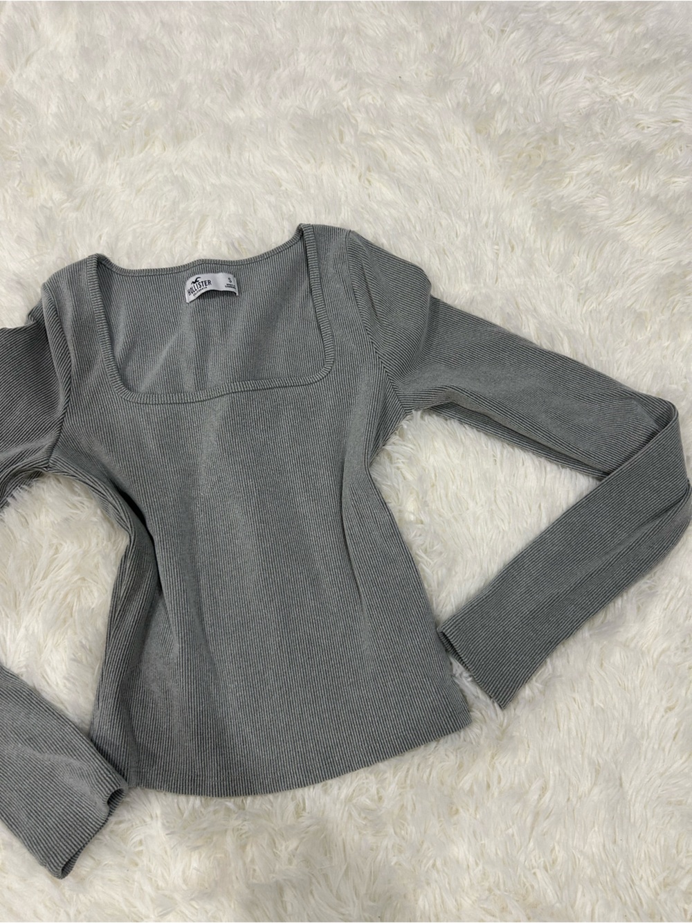 Hollister Ribbed Square Neck Long Sleeve Top - Gray